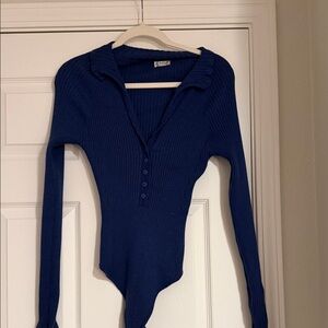 Free People Blue Ribbed Women's bodysuit